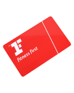 A red custom logo plastic membership card that has white print.