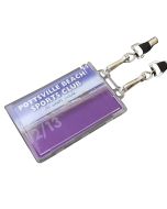 A slide mech card holder with a double ended lanyard attached and a custom ID card inside.