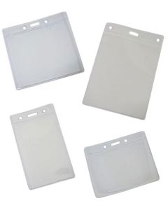 Four in stock PVC ID card holders in different sizes.