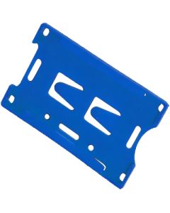 An open face ID holder made from blue plastic.