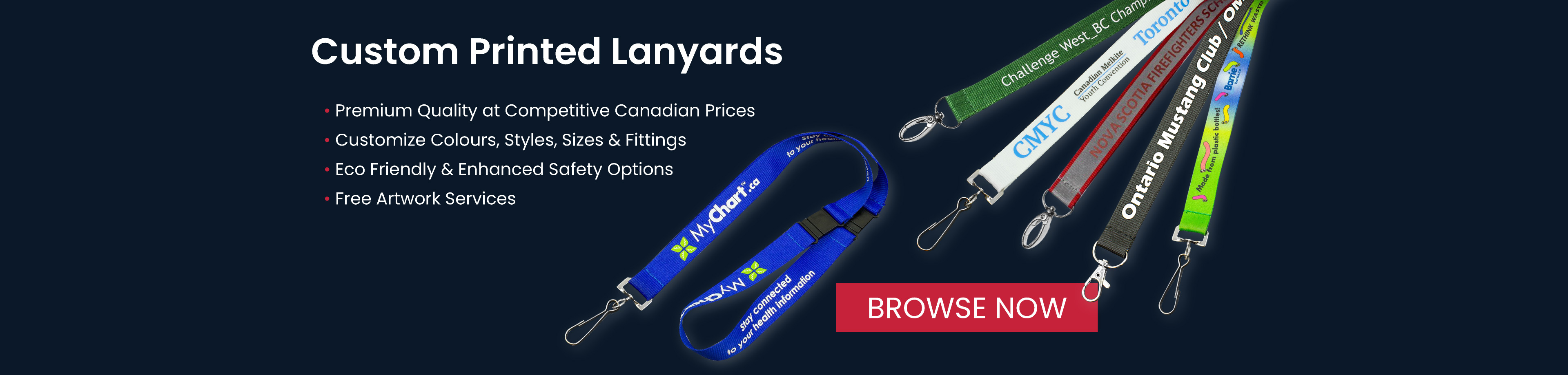Custom Printed Lanyards – Click to browse dozens of styles, colours and print options!