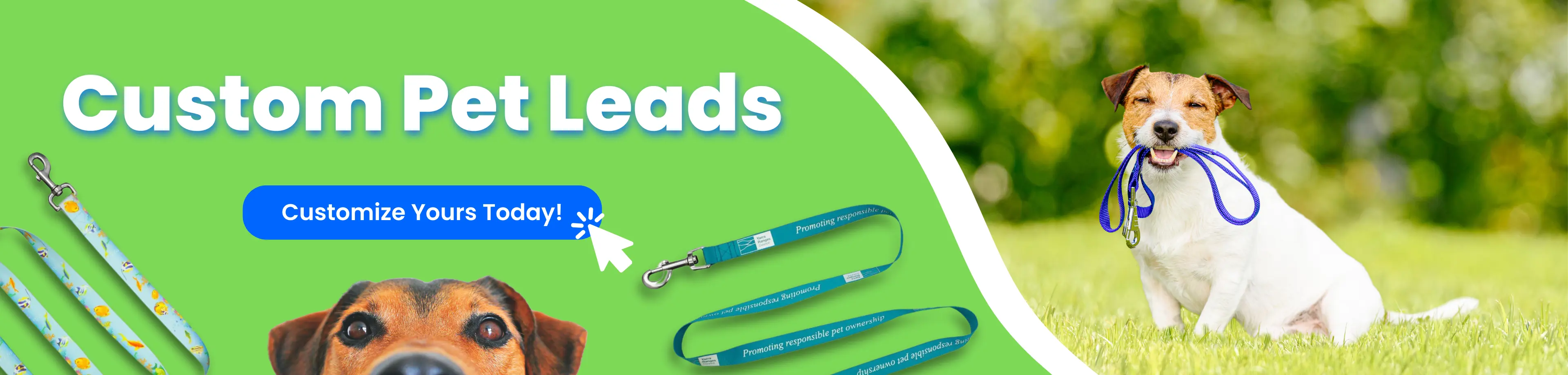 Custom Pet Leads - Take your message and furry friends on walkies for awesome brand visibility!